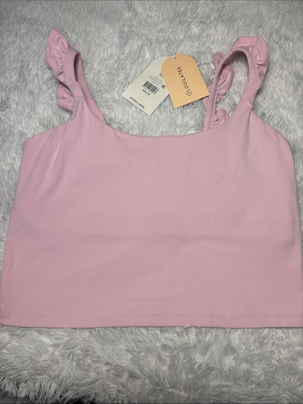 NWT Blogilates Lilac Snow Ruffle Tank Cropped Size XL **Light Flaws**